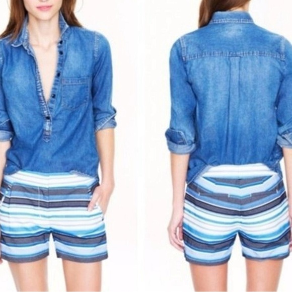 J Crew Pants - J. CREW Shorts Women Sz 10 Blue White Zig Zag Stripe # 09314 Cotton‎ Blend 34x3”